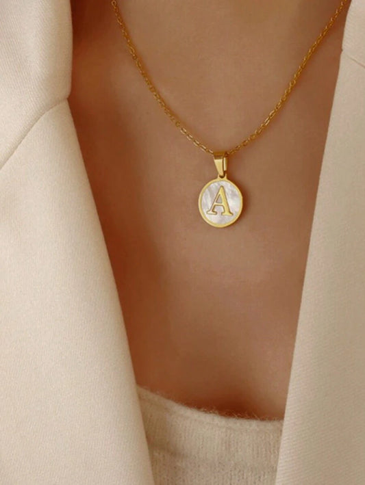 MECYLIFE Minimalist Stainless Steel Round Letter Pendant Necklace