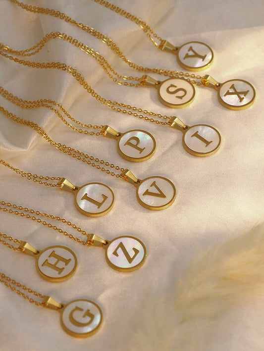 MECYLIFE Minimalist Stainless Steel Round Letter Pendant Necklace