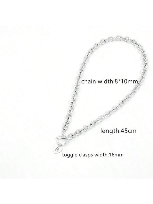 Fashion Stainless Steel Heart Initial Pendant Necklace – Toggle Clasp Chain