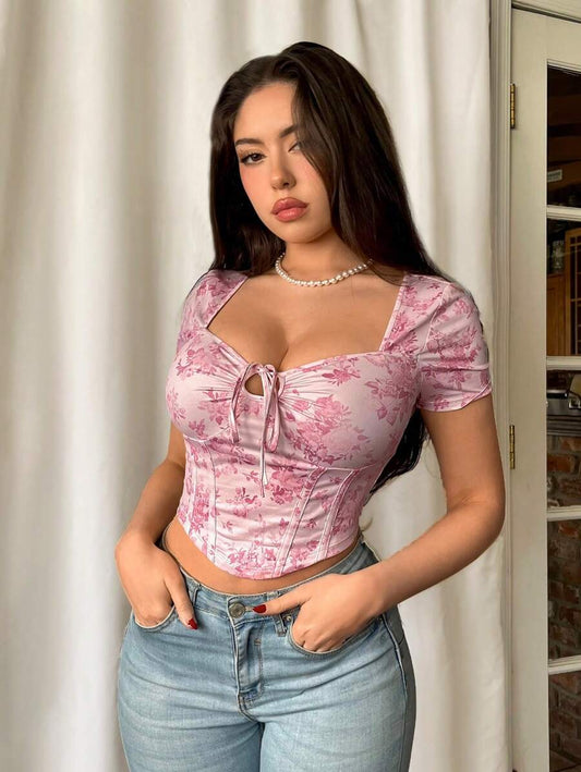 Firerie Women Elegant New Sexy Cropped Lace Fitted T-Shirt Cute Top Elegant