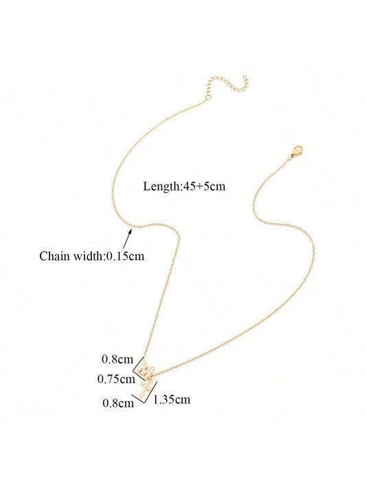 ✨ Simple Pave Cubic Zirconia Cross Initial Pendant Necklace – Gold Stainless Steel Chain