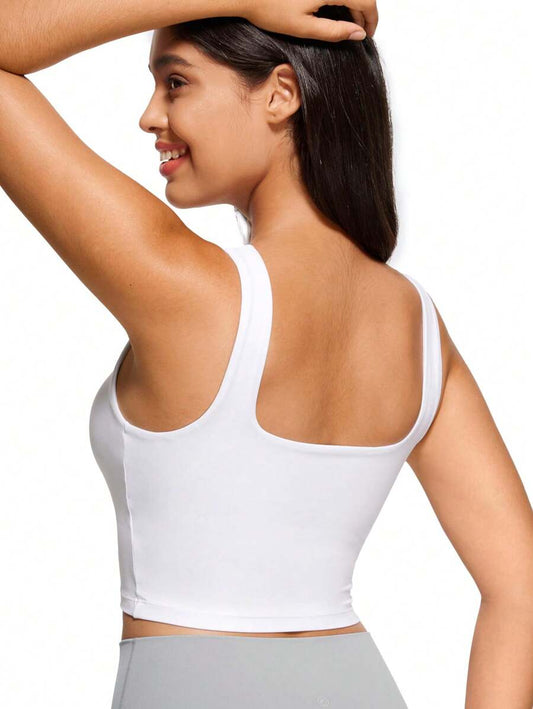 Firerie Women's Sleeveless Strappy Tank – Square Neck Double-Layer Crop Top for Workout, Fitness & Casual Wear