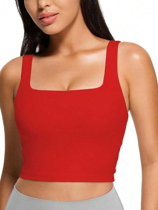 Firerie Women's Sleeveless Strappy Tank – Square Neck Double-Layer Crop Top for Workout, Fitness & Casual Wear