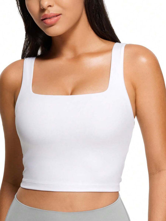 Firerie Women's Sleeveless Strappy Tank – Square Neck Double-Layer Crop Top for Workout, Fitness & Casual Wear