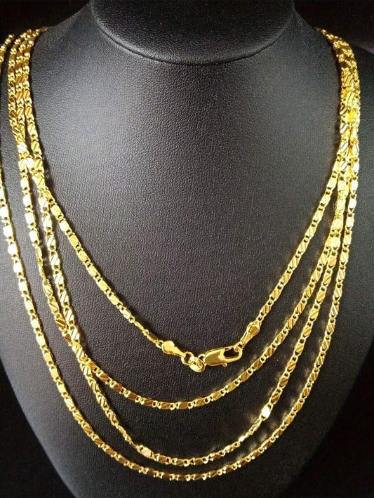 Unisex 16–30 Inch 18K Gold Plated Flat Link Chain Necklace – 2mm Minimalist Choker