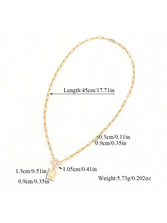 Classic Pave Zirconia Block Initial Pendant Necklace – Golden Stainless Steel Paper Clip Chain