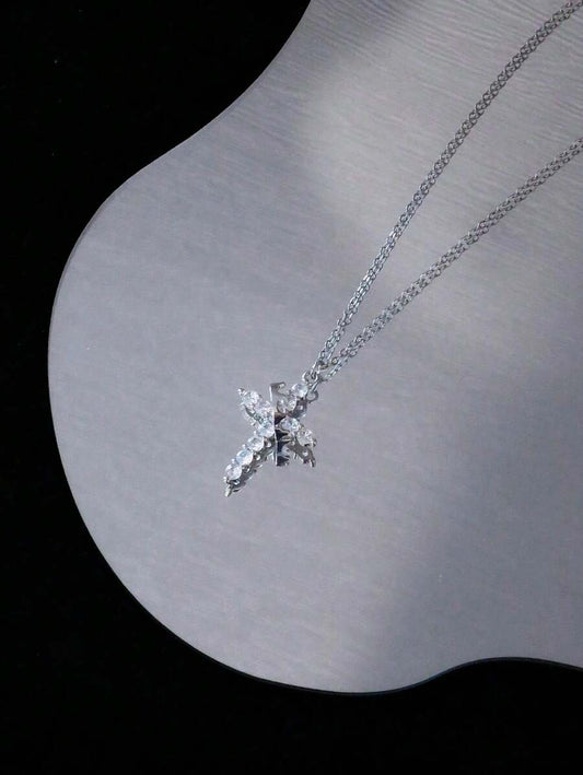 ✨ 14K Gold Plated Cross Necklace for Women – Crown Cross Pendant