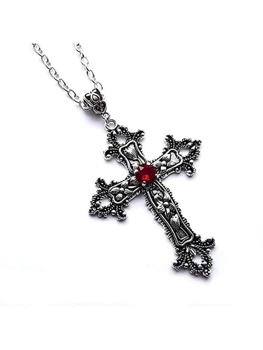 Vintage-Inspired Dark Silver Cross Necklace