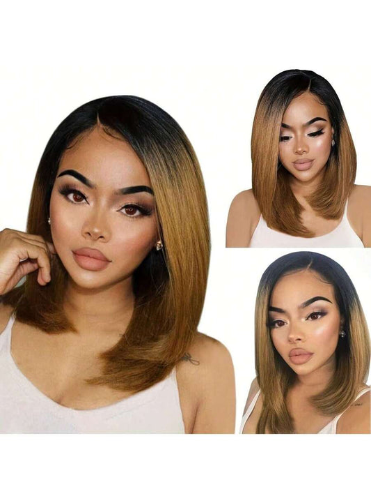 12inch Women's Shoulder-Length Gradient Brown Bob Wig