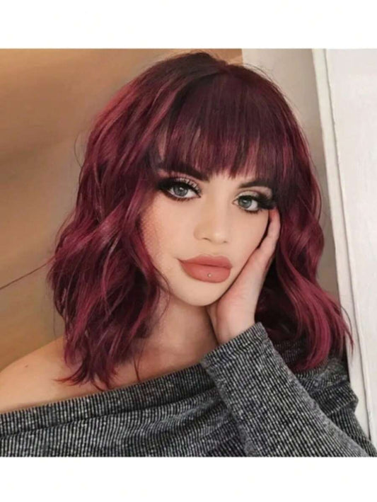 ✨ 14" Short Blue Curly Wig with Bangs – Matte Heat-Resistant Synthetic Hair