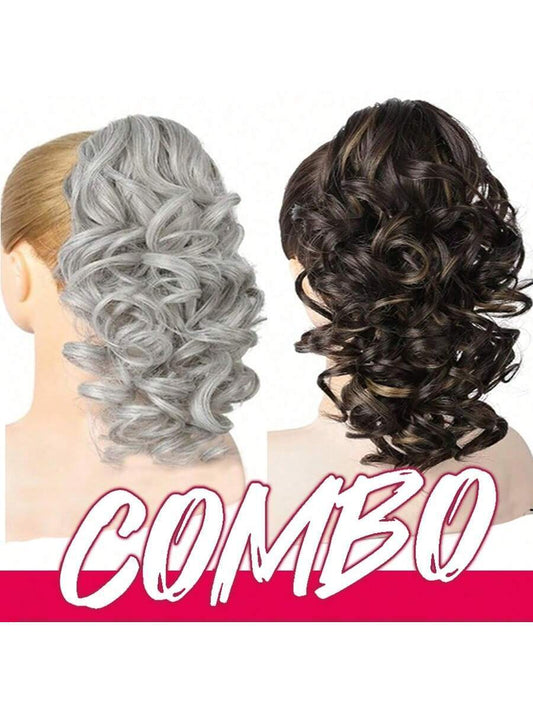 🔥 BOGO Free! 2pcs 12" Claw Clip Ponytail Extensions – Water Wave Heat-Resistant Synthetic Hairpiece