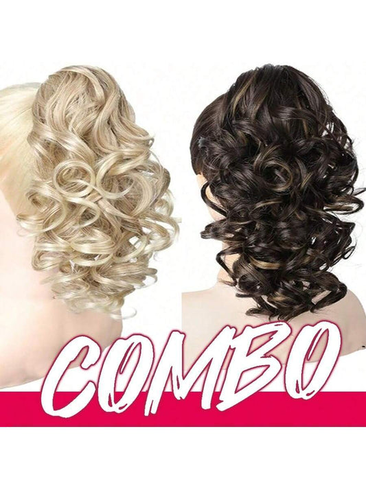 ✨COMBO 12" Claw Clip Ponytail Extension – Water Wave Synthetic Hairpiece | Heat-Resistant Fiber