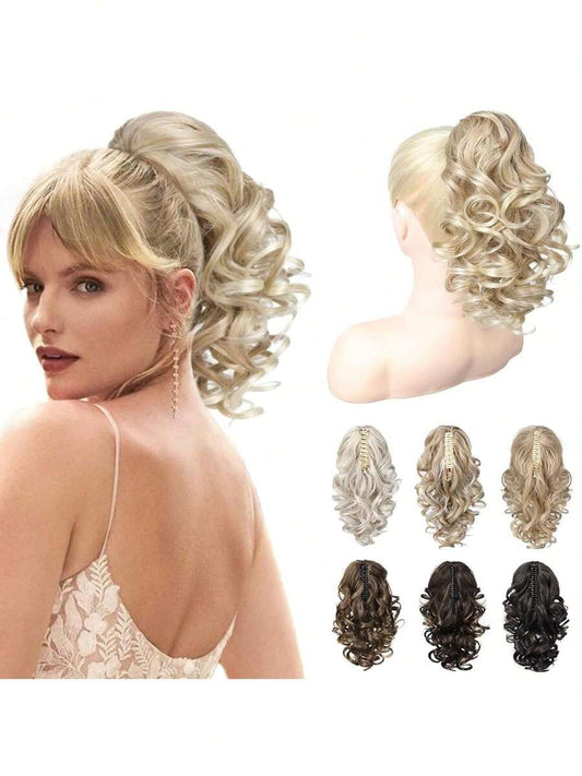 ✨COMBO 12" Claw Clip Ponytail Extension – Water Wave Synthetic Hairpiece | Heat-Resistant Fiber