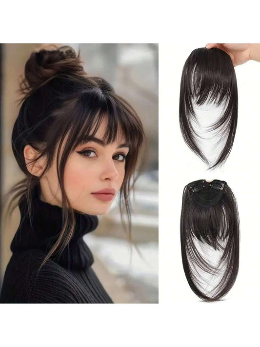Women's Elegant Straight Synthetic Hair Extensions With Layered Bangs & Side-Swept Bangs - Natural-Looking Hairpiece
