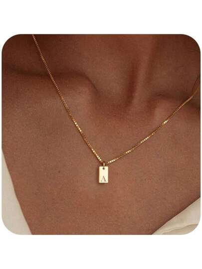 14K Gold Plated Initial Necklace – Dainty Letter Pendant, Personalized Name Tag Necklace for Women, Elegant Gold Jewelry
