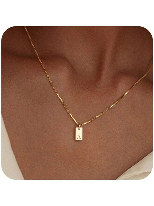 14K Gold Plated Initial Necklace – Dainty Letter Pendant, Personalized Name Tag Necklace for Women, Elegant Gold Jewelry