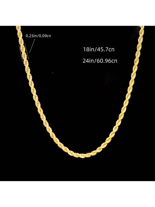 Elegant Braided Twisted Rope Chain Necklace, Alloy Vintage Gold-Plated - Fashion Accessories For Men And Women, Eternal Work | Alloy Necklace