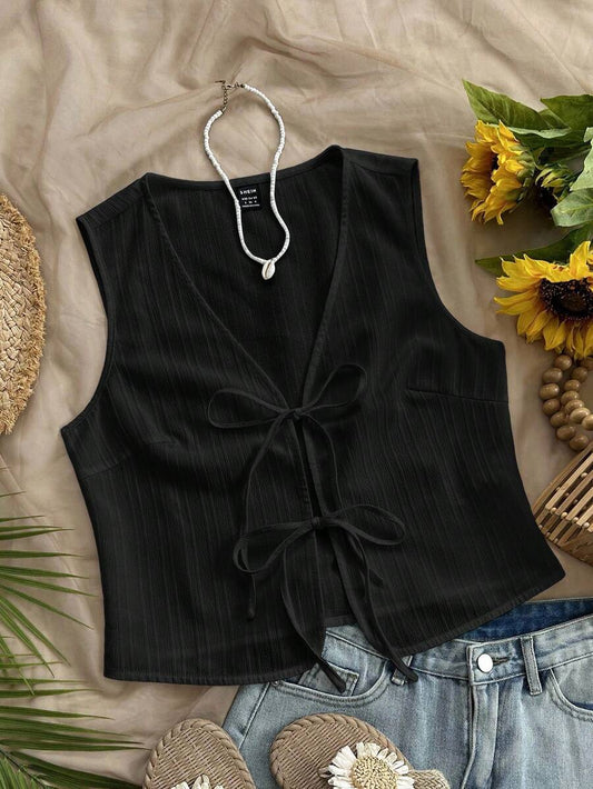 Firerie Women's Vacation White Woven Camisole – Open Front Tie Knot Casual Top, Versatile Layering Tank