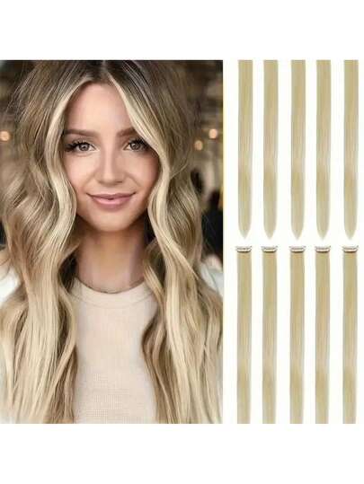 10pcs 22" Straight Clip-In Hair Extensions – Synthetic Hairpieces | Easy to Use | Party, Halloween & Christmas Styling