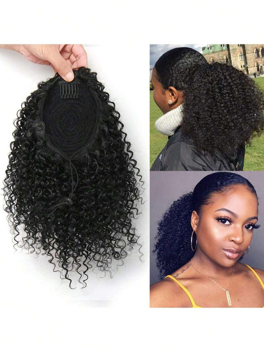 ✨ Women’s 14" Curly Ponytail Extension – Natural Brown Afro Kinky Curly Drawstring Hairpiece