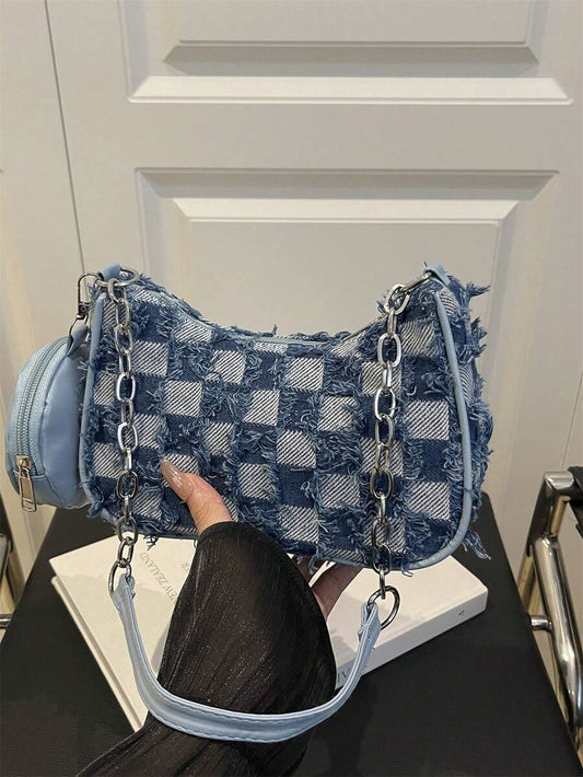 Women's Chain Strap Shoulder Bag with Decorative Buckle & Stitching – Small/Medium Crossbody Hobo Bag & Wallet Set, Street Fashion Gift for Teen Girls & Women