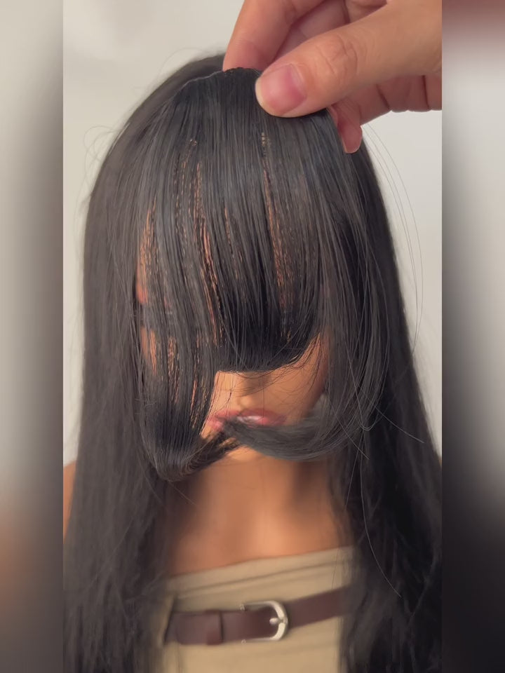 ✨ Clip-In Black Bangs Hairpiece – Synthetic Heat-Resistant Front Bangs