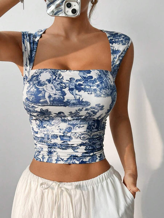 Firerie EZwear Women's Printed Knitted Sleeveless Tank Top – Tight Fit Casual Summer Knit Top