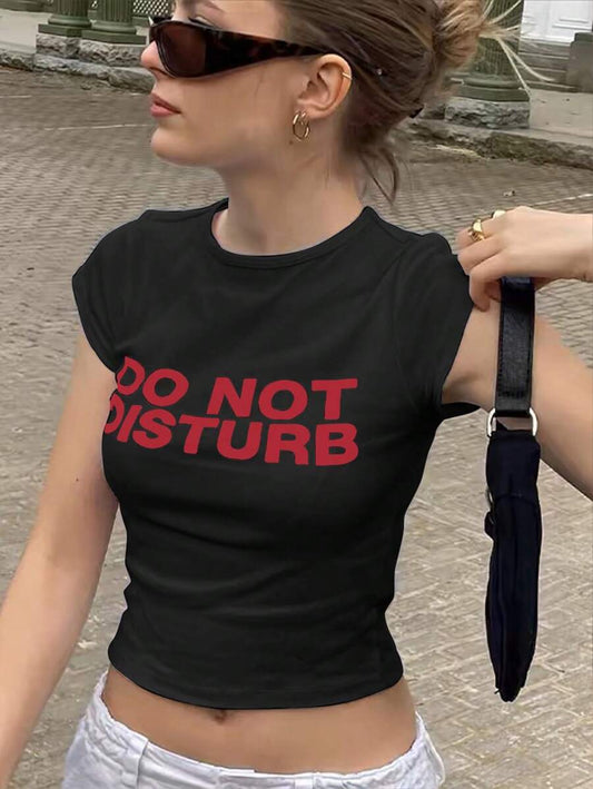 Slogan Print Round Neck Short Sleeve Casual T-Shirt | Women's Comfortable Loose Summer Daily Statement Top