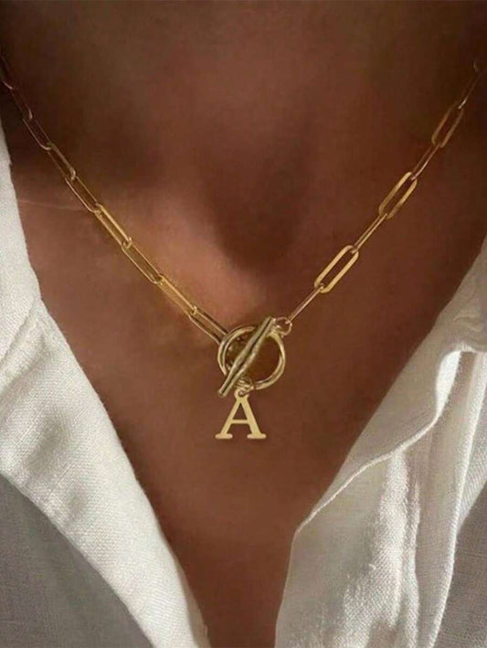 Letter Initial Necklace for Women – Gold Color CZ A-Z Alphabet Pendant, Thick OT Buckle Choker, Hip-Hop Jewelry