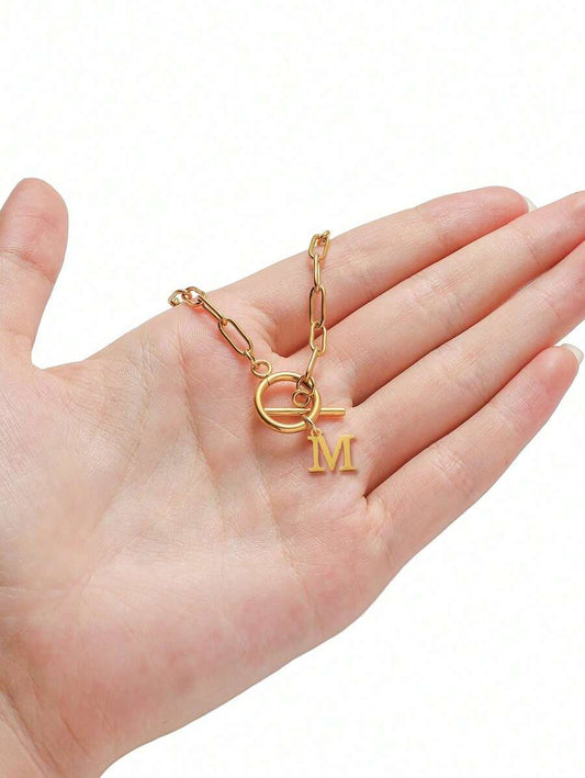 Letter Initial Necklace for Women – Gold Color CZ A-Z Alphabet Pendant, Thick OT Buckle Choker, Hip-Hop Jewelry