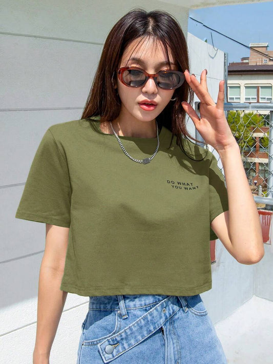 "Do What You Want" Slogan Graphic Crop Tee | Women's Round Neck Short Sleeve Casual Statement Summer Top