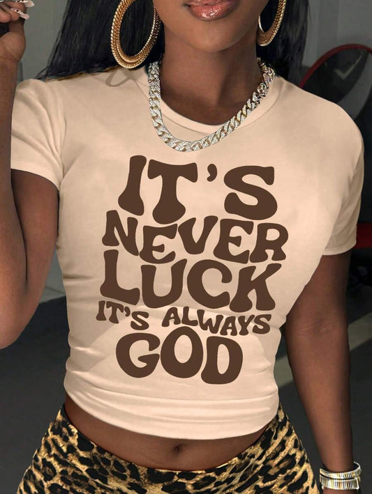 Slogan Print Cut-Out T-Shirt | Women's Casual Summer Short Sleeve Statement Casual Top