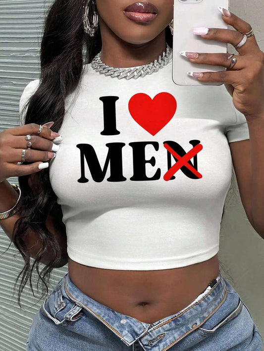 Slaydiva Casual Minimalist Women's Crop Top Tee/Y2k/Night Club/Sexy/Suitable For Summer/Back To School/Going Out/Valentine's Day/I Love Me(Men) Text Graphic