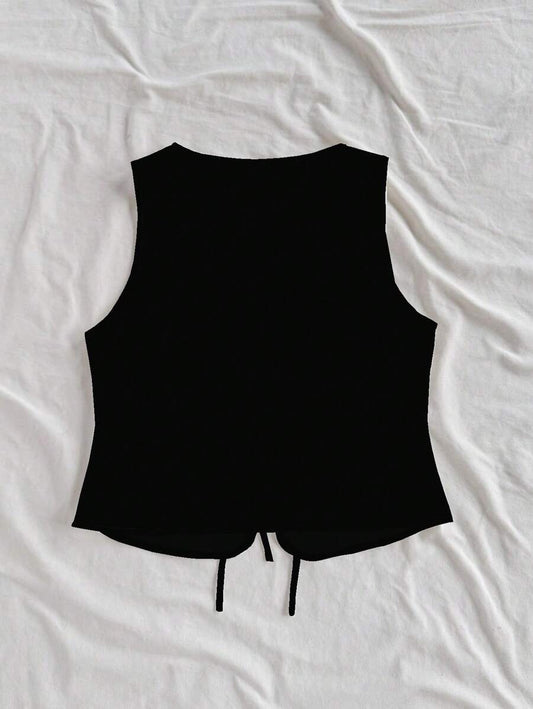 Firerie Women's Summer Casual Solid Color Tie Strap Tank Top Suitable