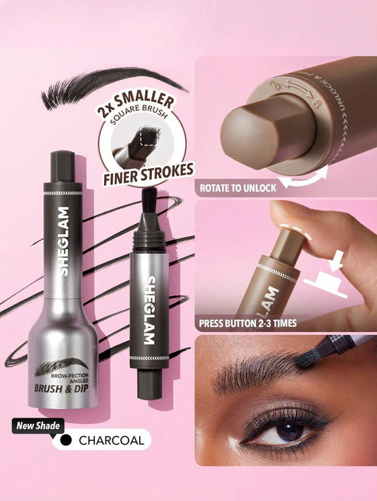SHEGLAM Brow-Fection Angled Brush & Dip-Charcoal Hair-Like Strokes Liquid Eyeborw Eyeborw Gel Pen Easy To Color Long Lasting Quick Drying Natural Shaping Outlining Filling Eyebrow Makeup Graduation Birthday Holiday Summer Fall Autumn Y2K Fancy Fashion Wom