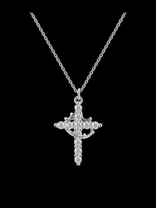 ✨ 14K Gold Plated Cross Necklace for Women – Crown Cross Pendant