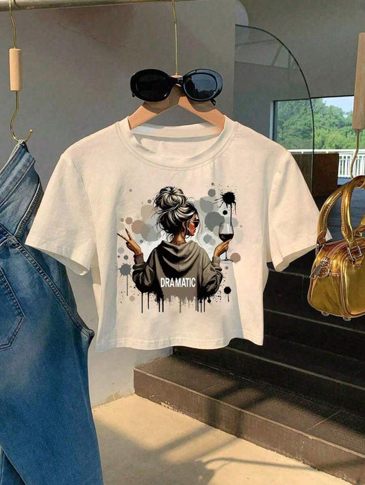 "Dramatic" Sarcastic Slogan T-Shirt | Women's Funny Adult Humor Graphic Casual Round Neck Short Sleeve Daily Wear Top