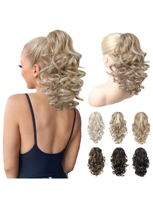 ✨ 12" Claw Clip Ponytail Extension – Water Wave Synthetic Hairpiece