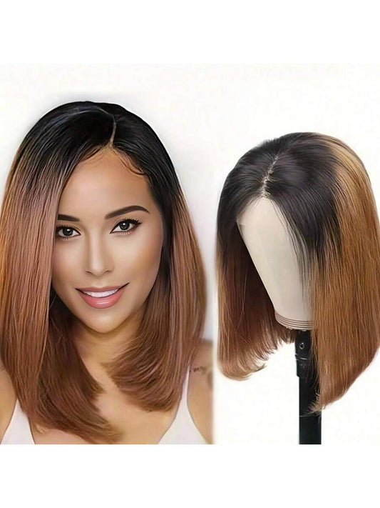 12inch Women's Shoulder-Length Gradient Brown Bob Wig
