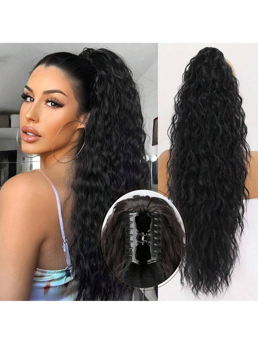 ✨ 22" Claw Clip Ponytail Extension – Water Wave Heat-Resistant Synthetic Hairpiece