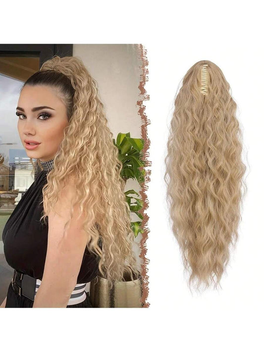 ✨ 22" Claw Clip Ponytail Extension – Water Wave Synthetic Hairpiece | Heat-Resistant Fiber