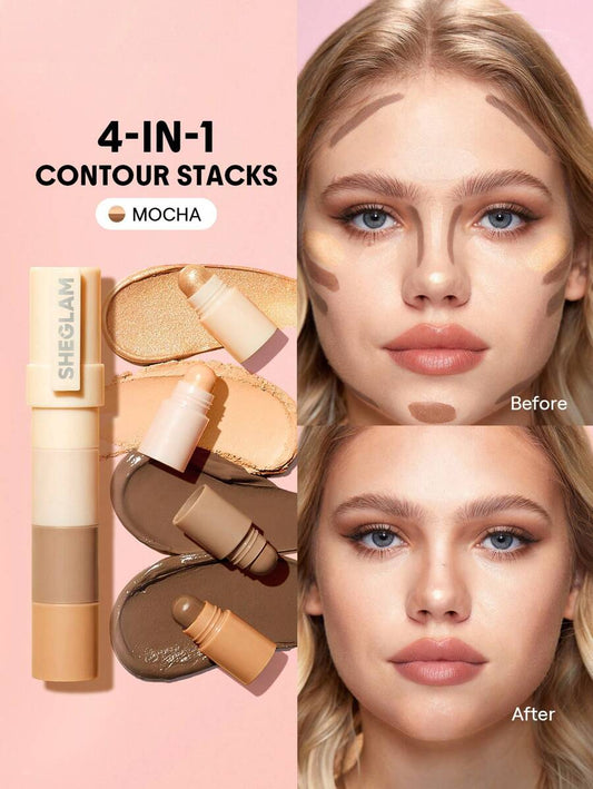 SHEGLAM Multi-Glam Face Pen 8-Color Contour & Highlighter Stick | Long-Lasting, Creamy, Non-Greasy Makeup