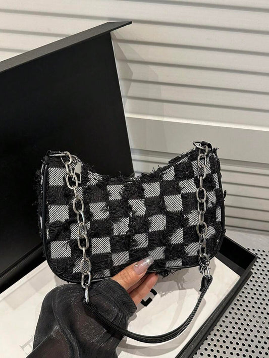 Women's Chain Strap Shoulder Bag with Decorative Buckle & Stitching – Small/Medium Crossbody Hobo Bag & Wallet Set, Street Fashion Gift for Teen Girls & Women