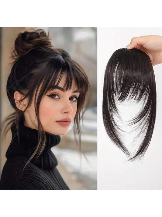 Women's Elegant Straight Synthetic Hair Extensions With Layered Bangs & Side-Swept Bangs - Natural-Looking Hairpiece