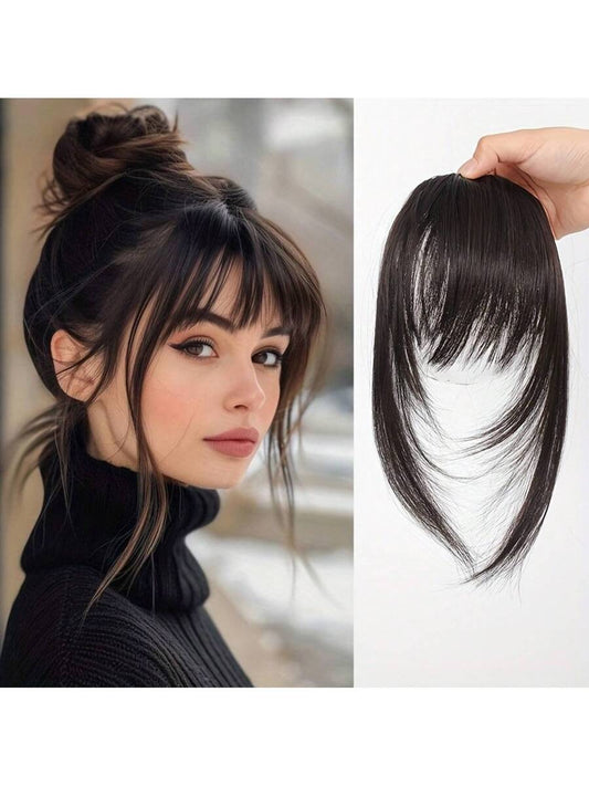 Women's Elegant Straight Synthetic Hair Extensions With Layered Bangs & Side-Swept Bangs - Natural-Looking Hairpiece