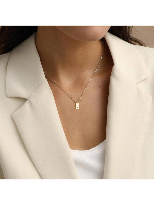 14K Gold Plated Initial Necklace – Dainty Letter Pendant, Personalized Name Tag Necklace for Women, Elegant Gold Jewelry