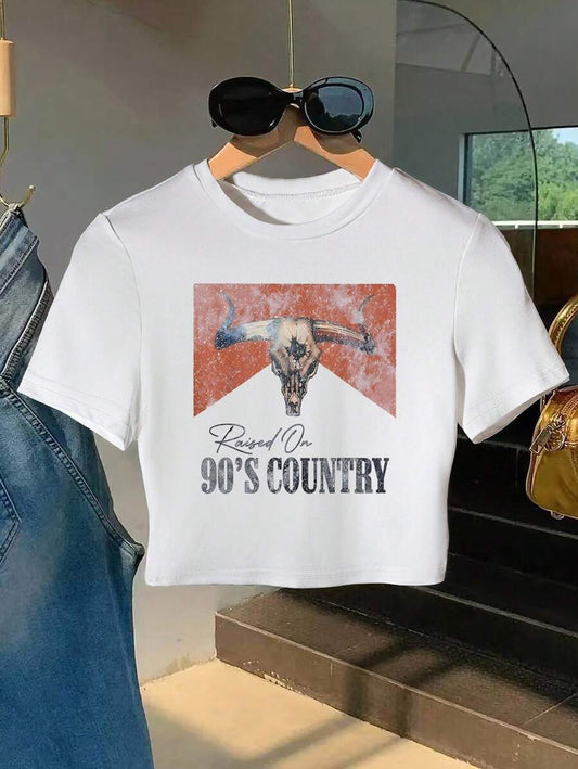 Nashville Girl Country Vintage Tour Cropped T-Shirt | Western Cowgirl Concert Oversized Round Neck Short Sleeve Women's Summer Top