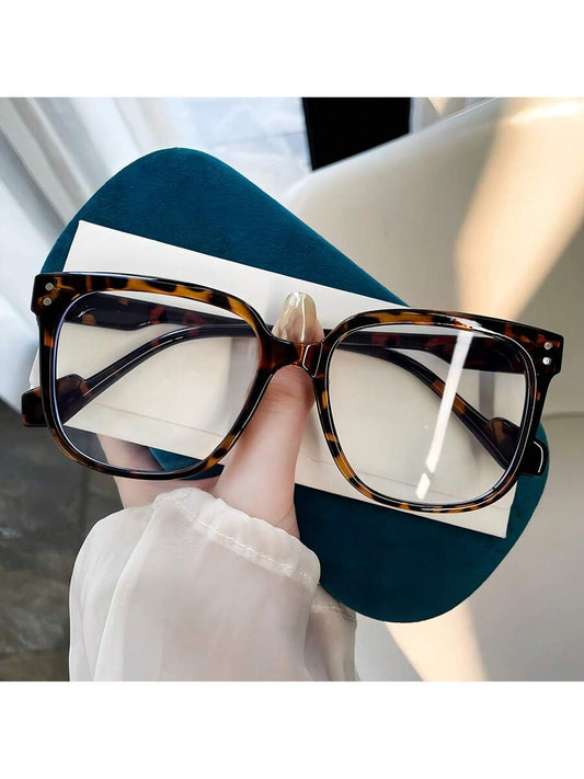 1Pair Women's Retro Large Frame Glasses – Tortoise Shell Clear Lens Eyewear