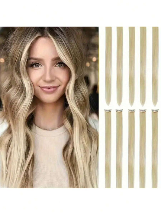 10pcs 22" Straight Clip-In Hair Extensions – Synthetic Hairpieces | Easy to Use | Party, Halloween & Christmas Styling