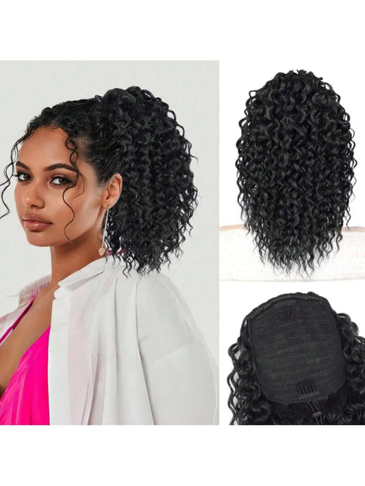 ✨ Women’s 14" Curly Ponytail Extension – Natural Brown Afro Kinky Curly Drawstring Hairpiece